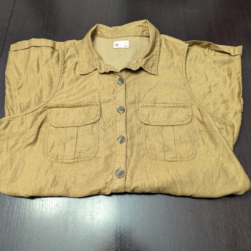Utility Cargo Romper Sleeveless Jumpsuit Military Button-Up SO Tan Womens XL - Picture 5 of 14